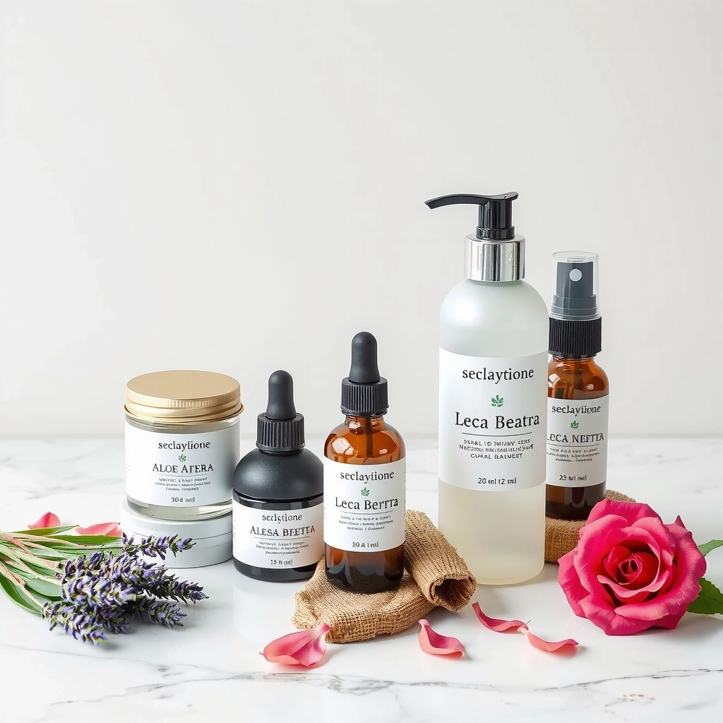 Luxurious natural skincare products with botanical ingredients
