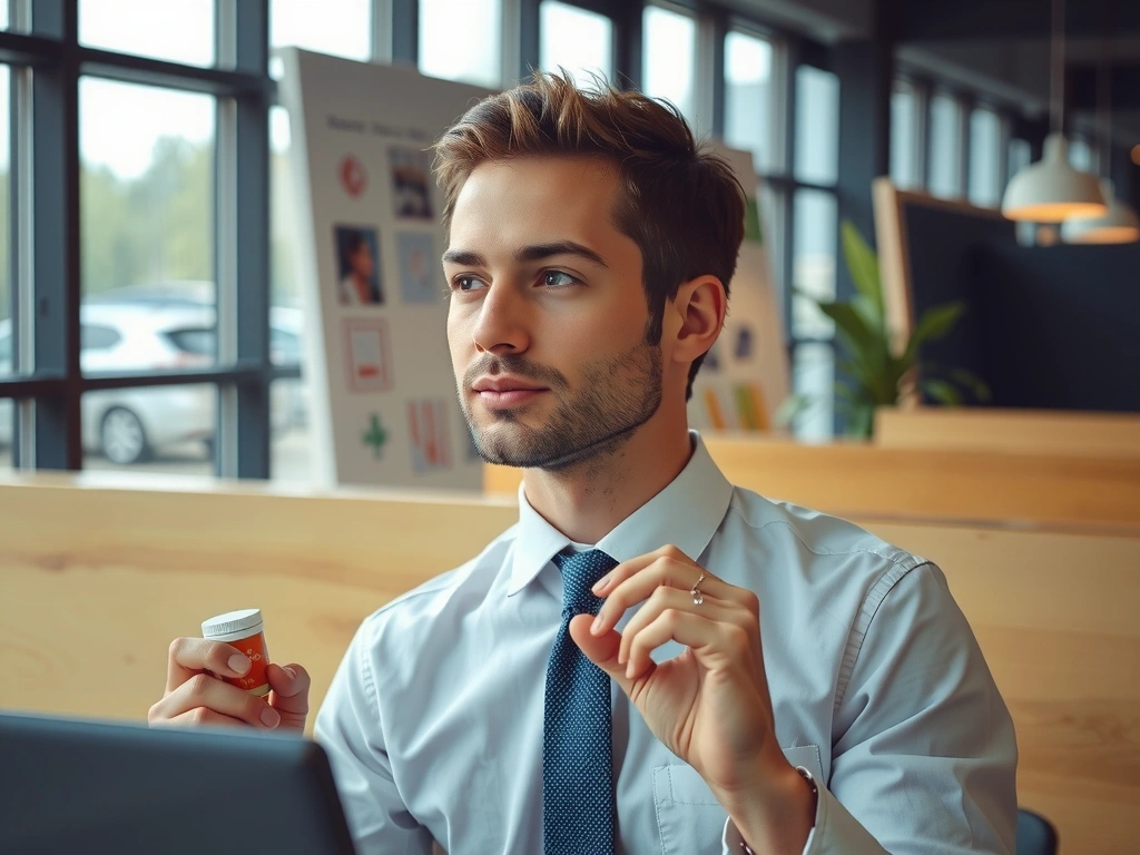 Professional man taking supplements for sustained energy